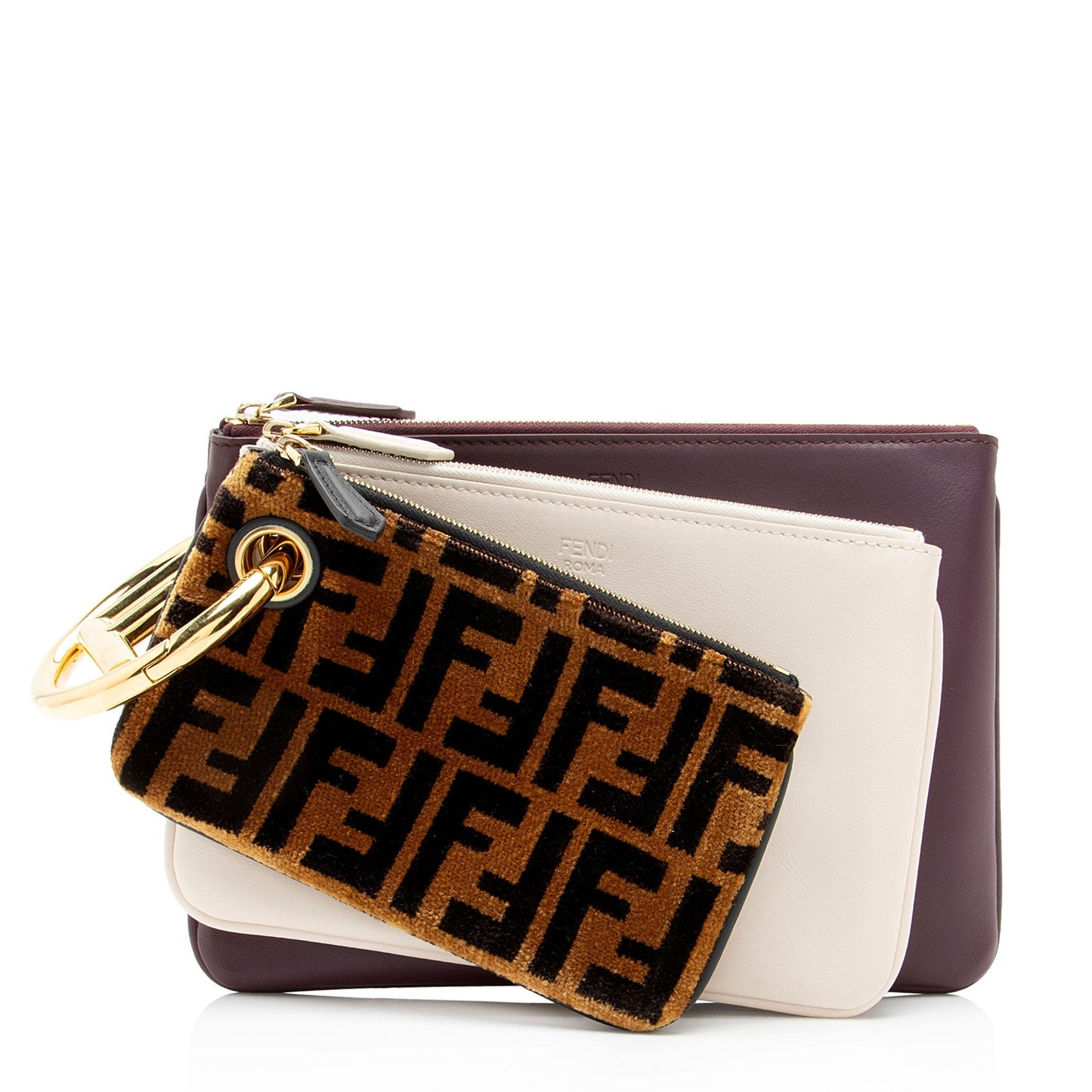 Fendi Leather Velvet Zucca Triplette Clutch