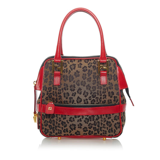 Fendi Leopard Print Nylon Satchel (32114)