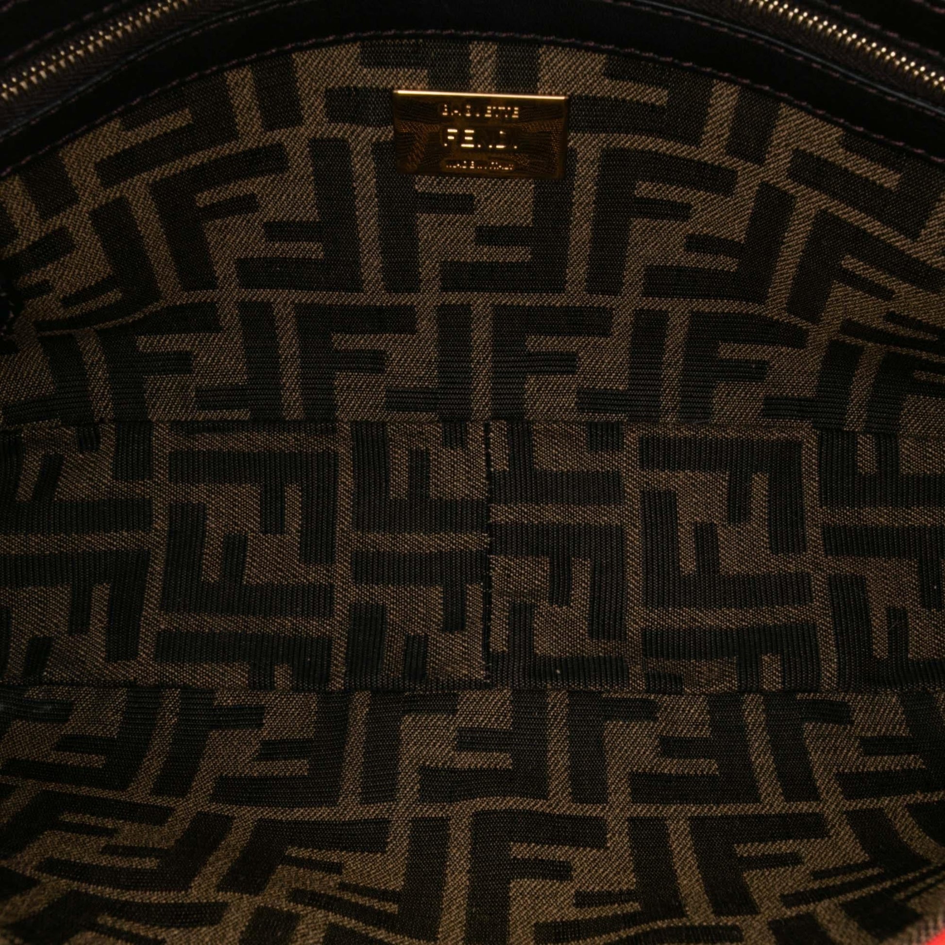Fendi Medium Zucca Canvas Fluo Trim Baguette Satchel