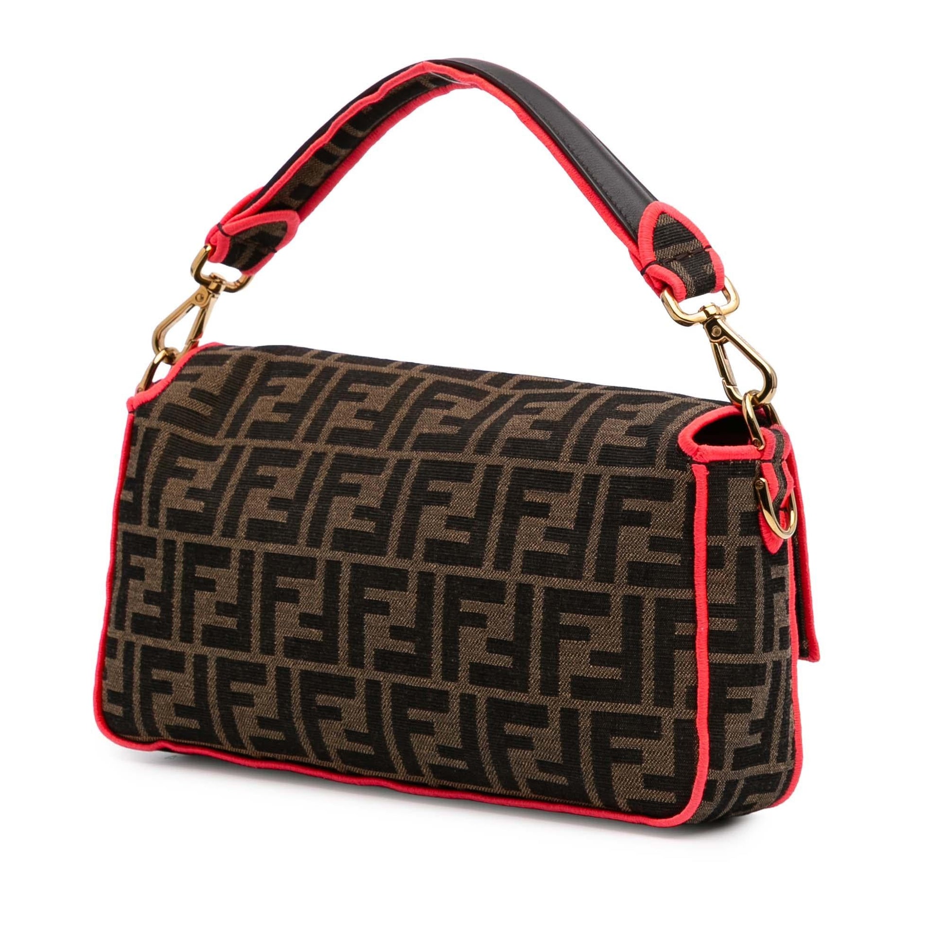Fendi Medium Zucca Canvas Fluo Trim Baguette Satchel