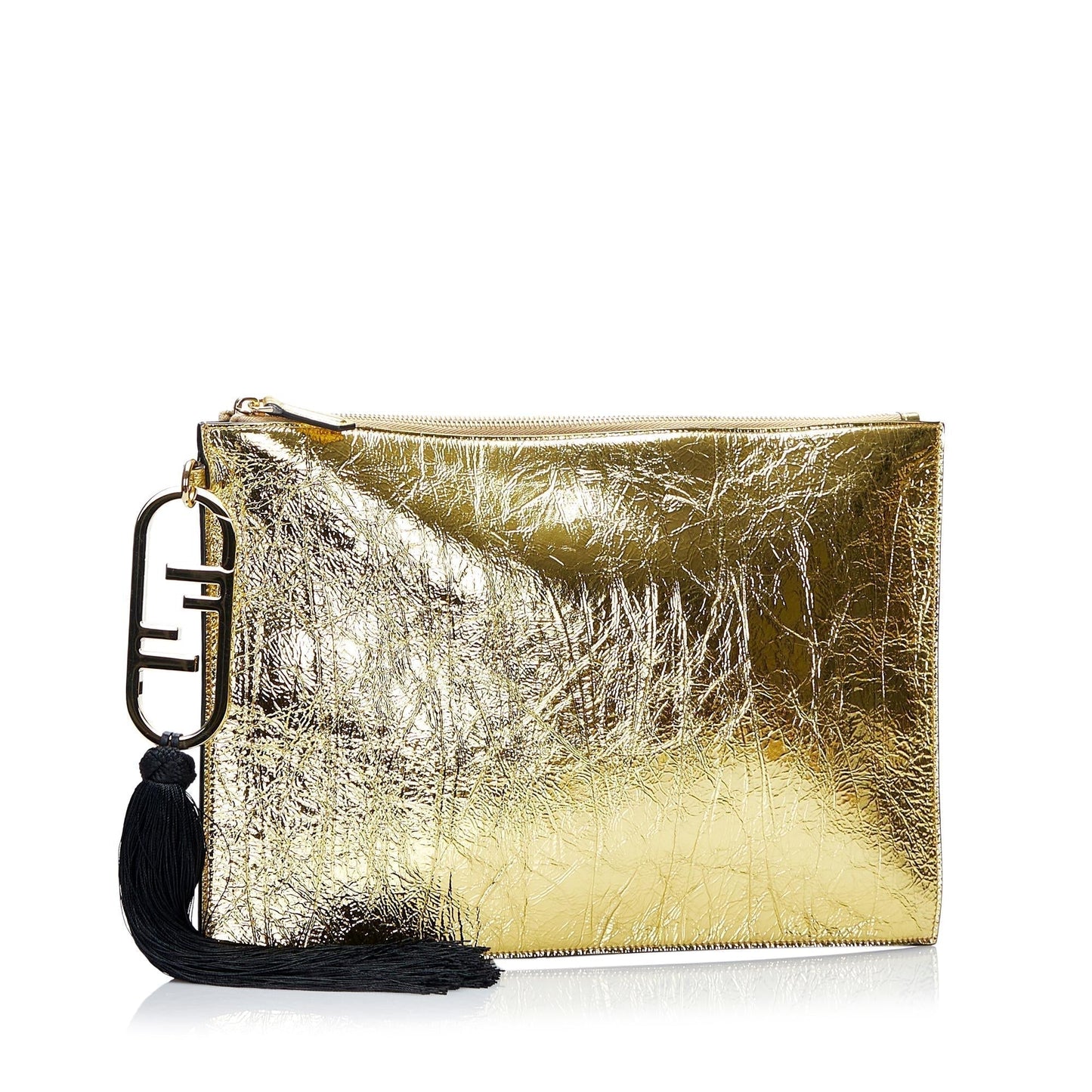 Fendi Metallic FF Tassel Clutch Bag