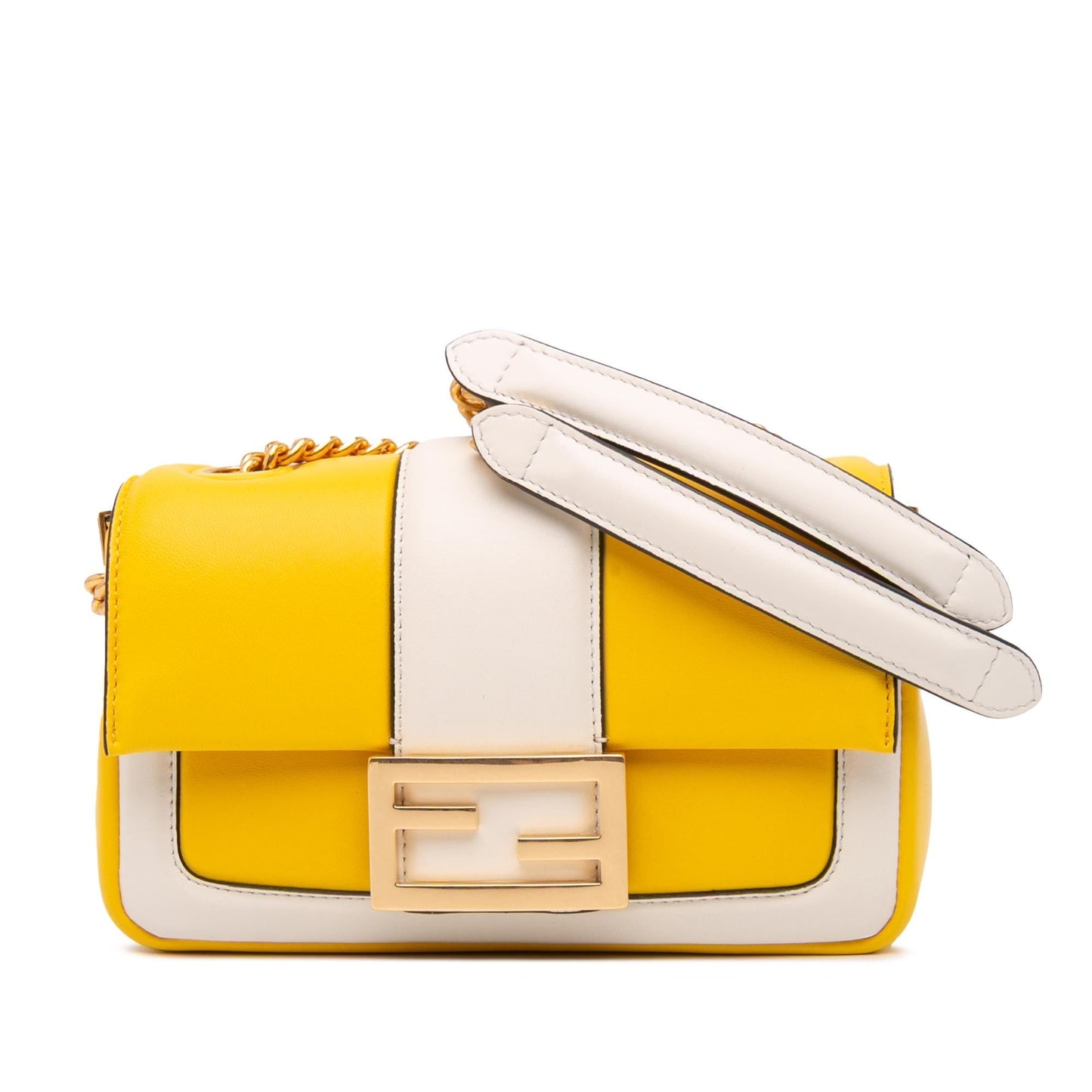 Fendi Mini Bicolor Nappa Apolo Chain Baguette Shoulder Bag