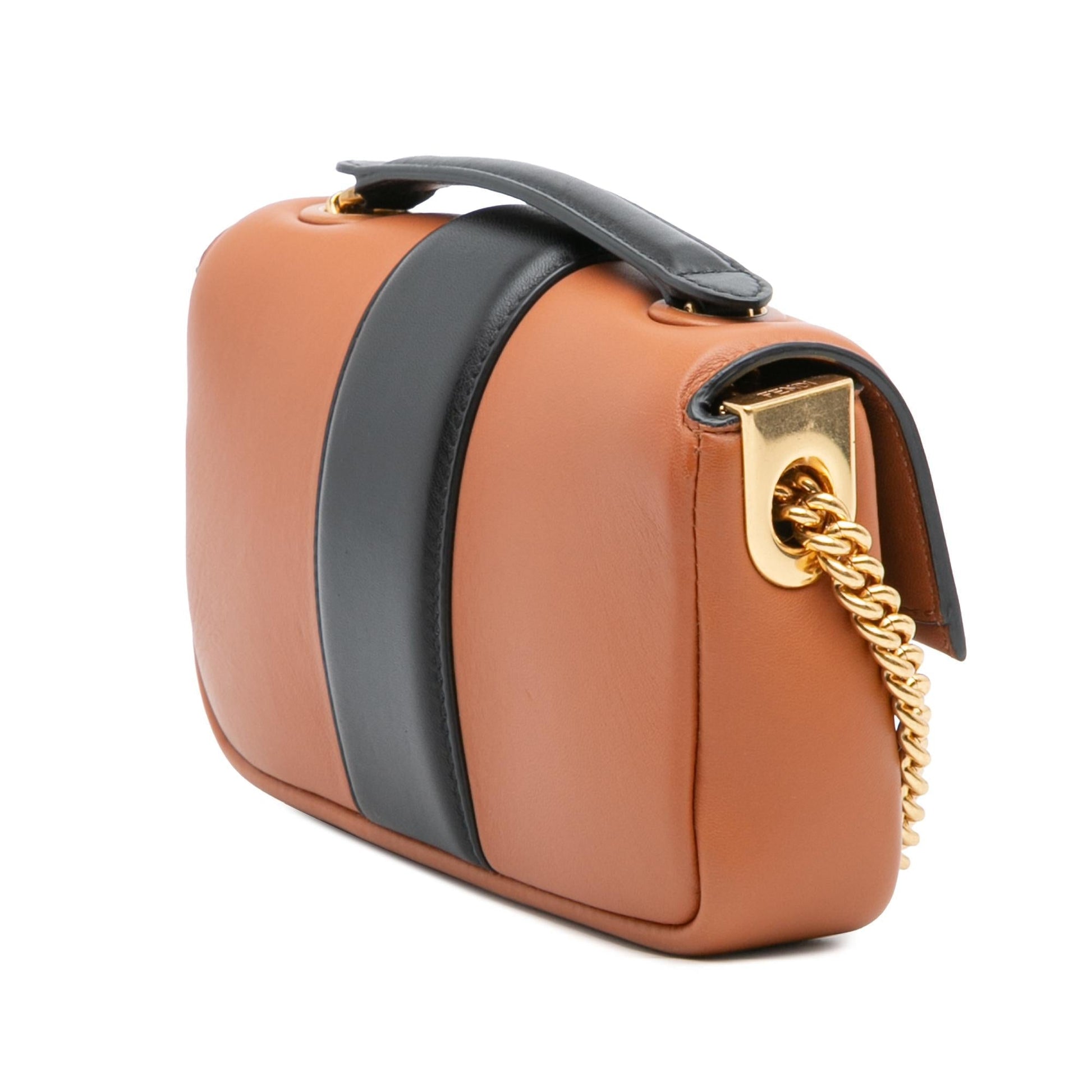 Fendi Mini Bicolor Nappa Apolo Chain Baguette Shoulder Bag