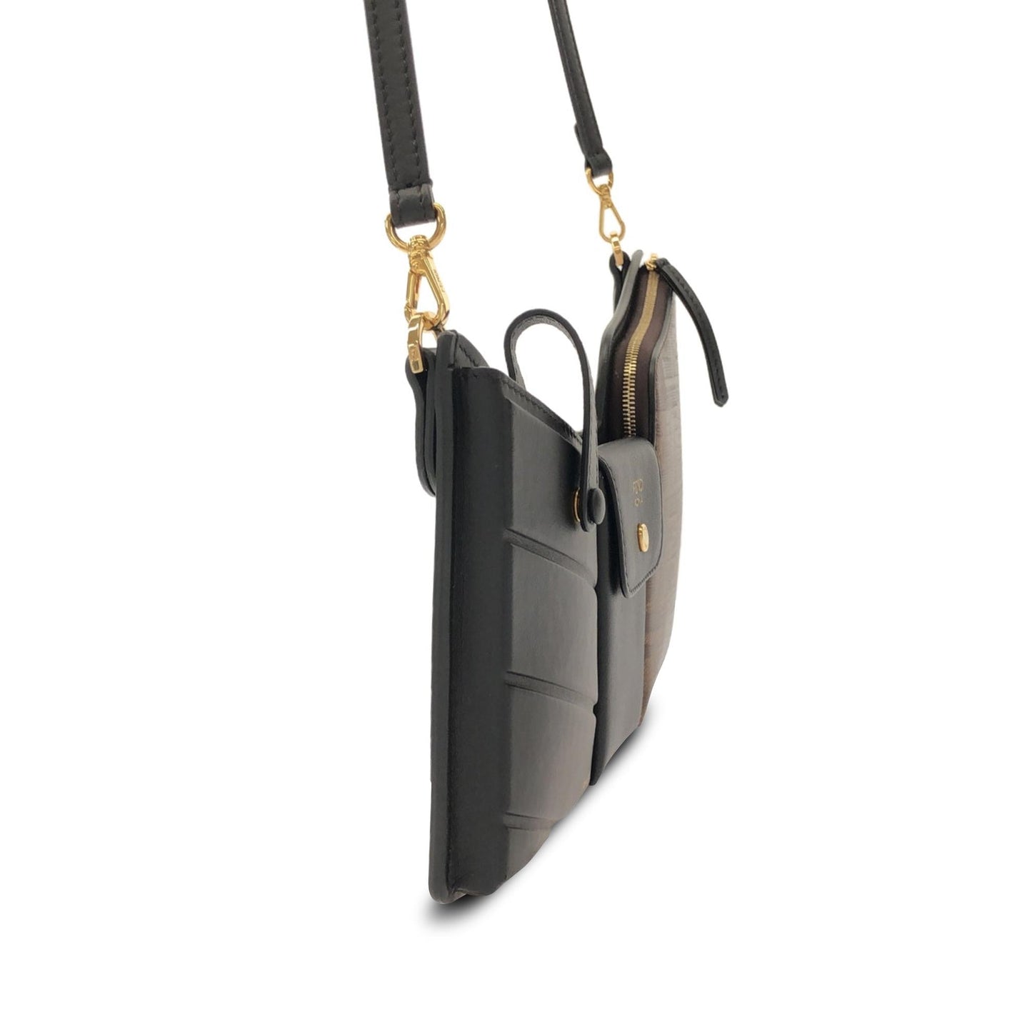 Fendi Mini Zucca and Leather 3 Pocket Crossbody (up2ClV)