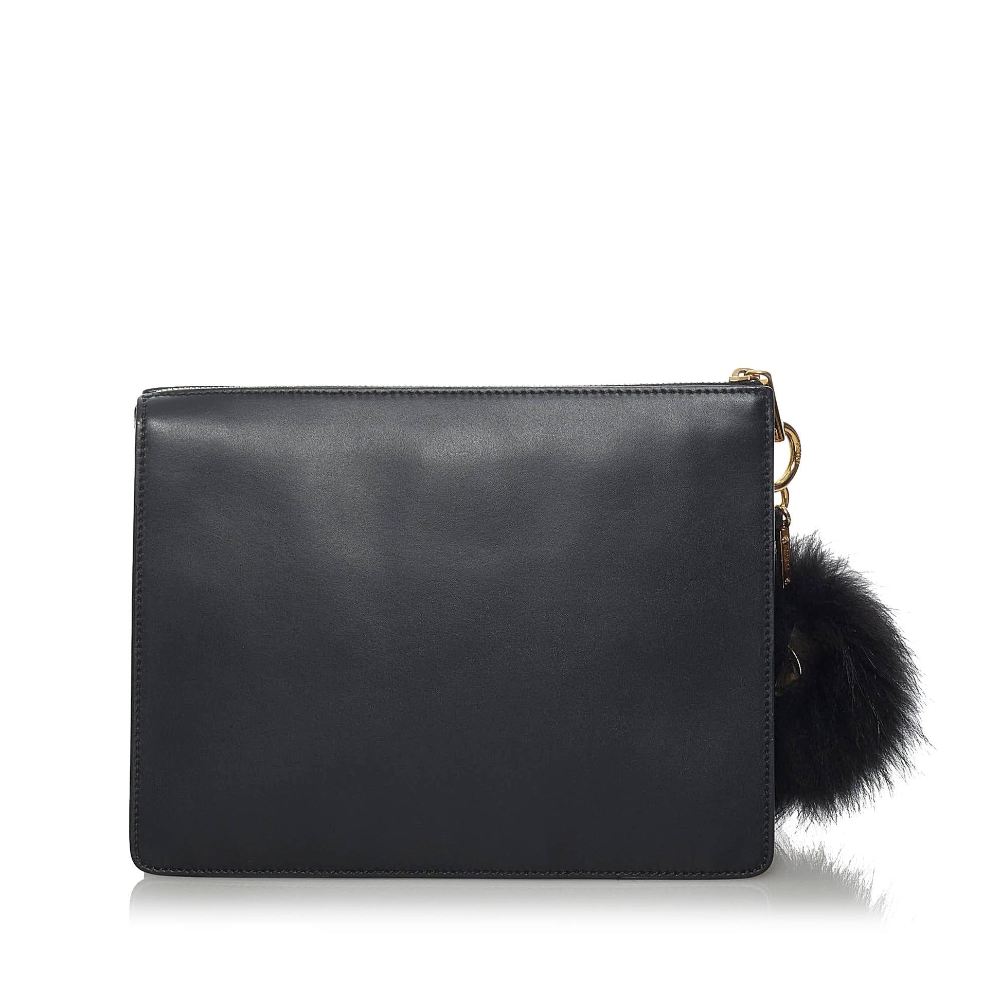 Fendi Monster Leather Clutch Bag