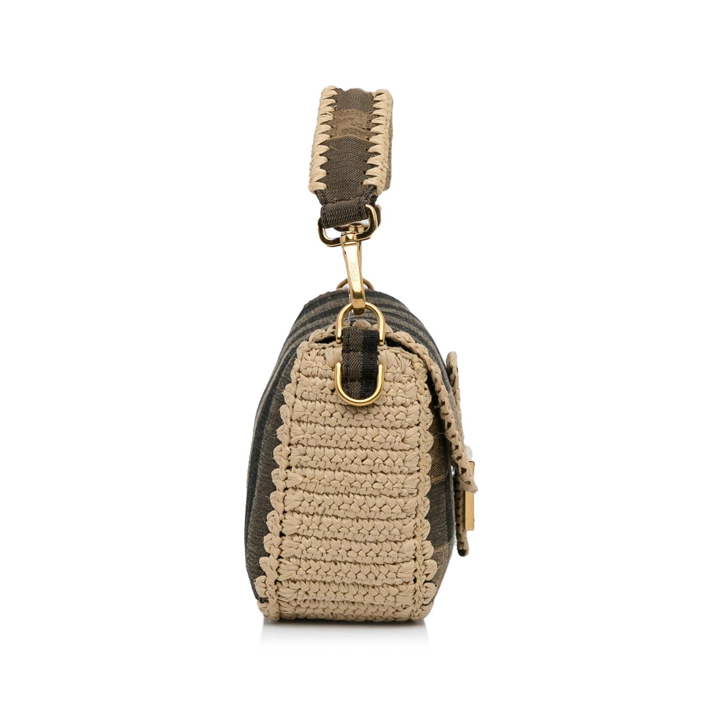 Fendi Pequin Canvas and Raffia Baguette (LMio6U)