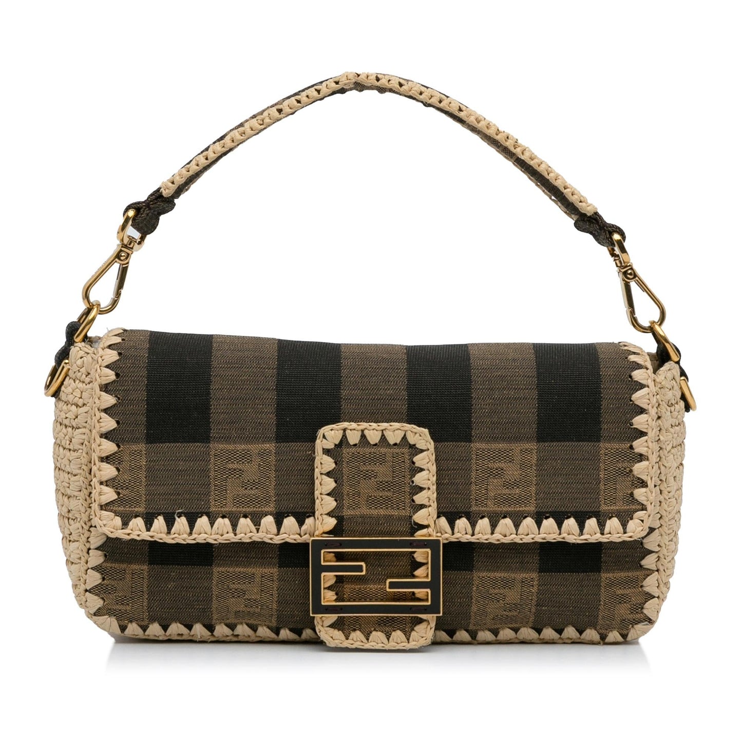 Fendi Pequin Canvas and Raffia Baguette (LMio6U)