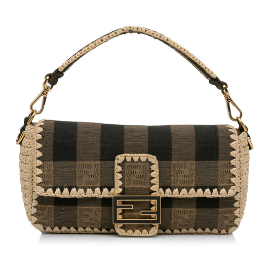 Fendi Pequin Canvas and Raffia Baguette (LMio6U)