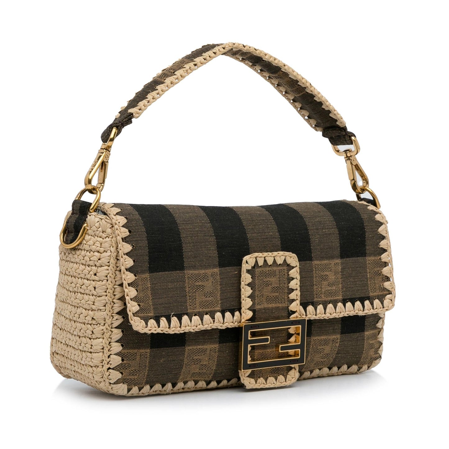 Fendi Pequin Canvas and Raffia Baguette (LMio6U)