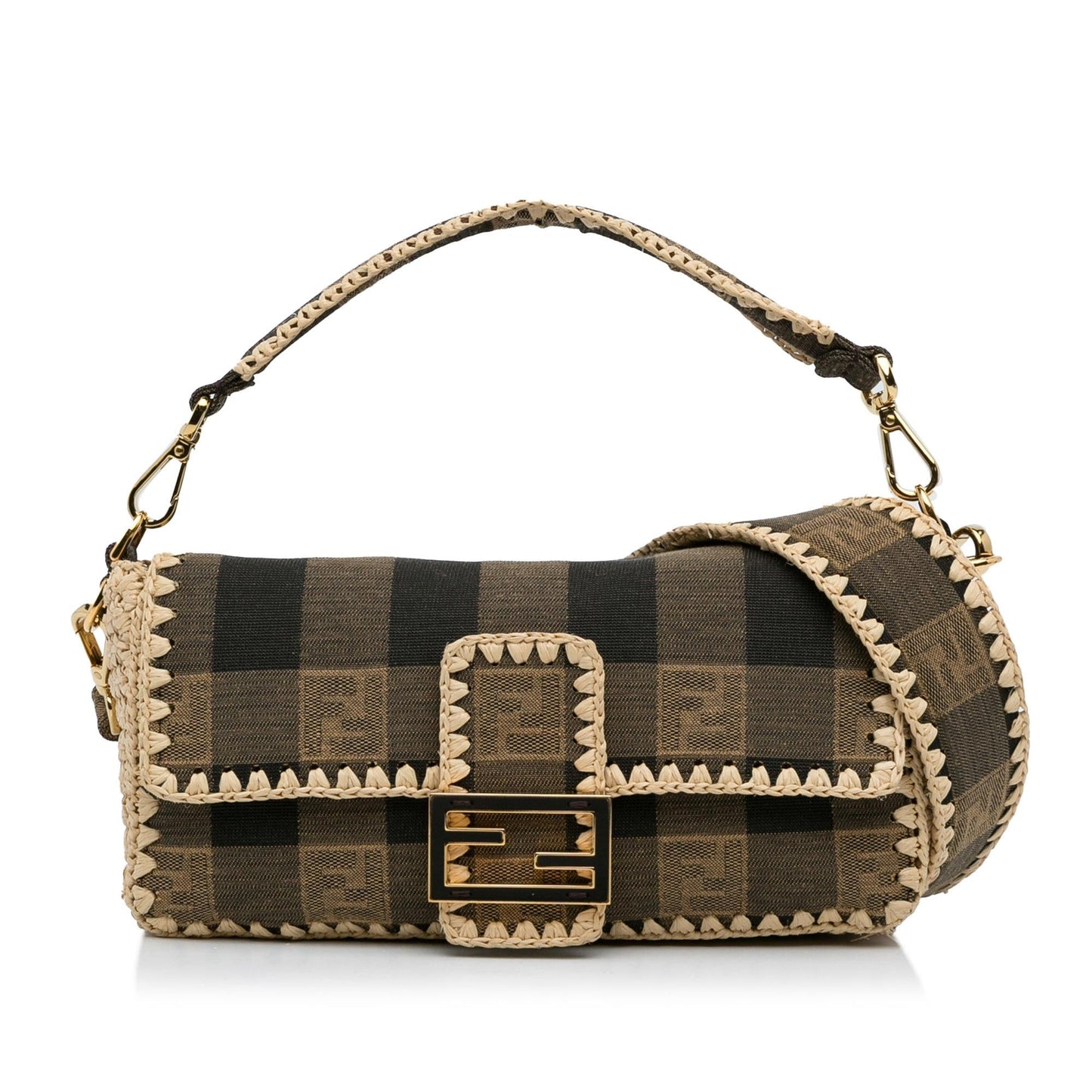 Fendi Pequin Canvas and Raffia Mamma Baguette (sSRqPf)
