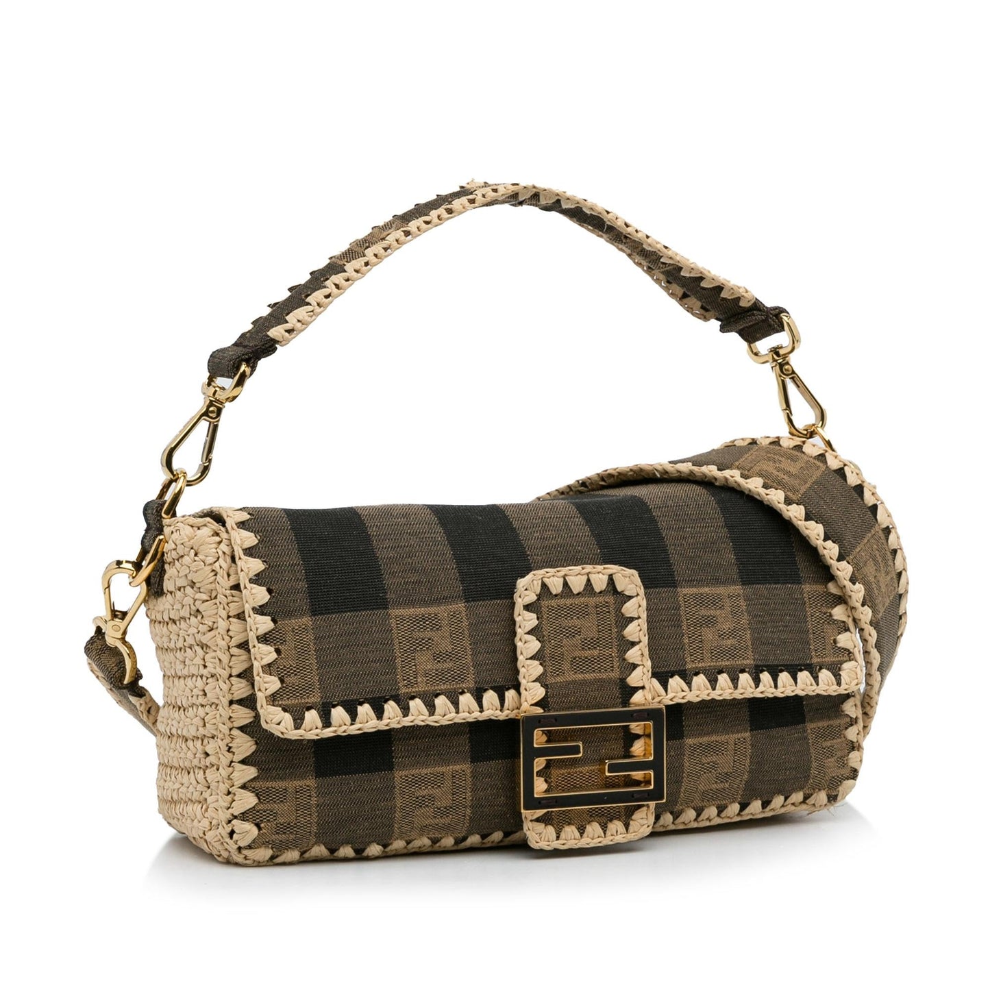 Fendi Pequin Canvas and Raffia Mamma Baguette (sSRqPf)