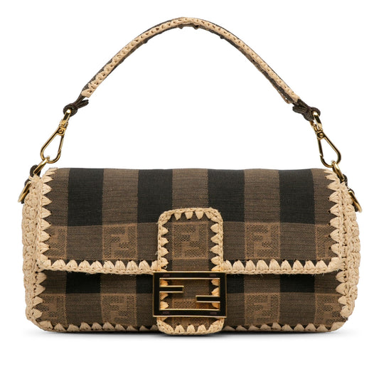 Fendi Pequin Canvas and Raffia Mamma Baguette (g32SBG)