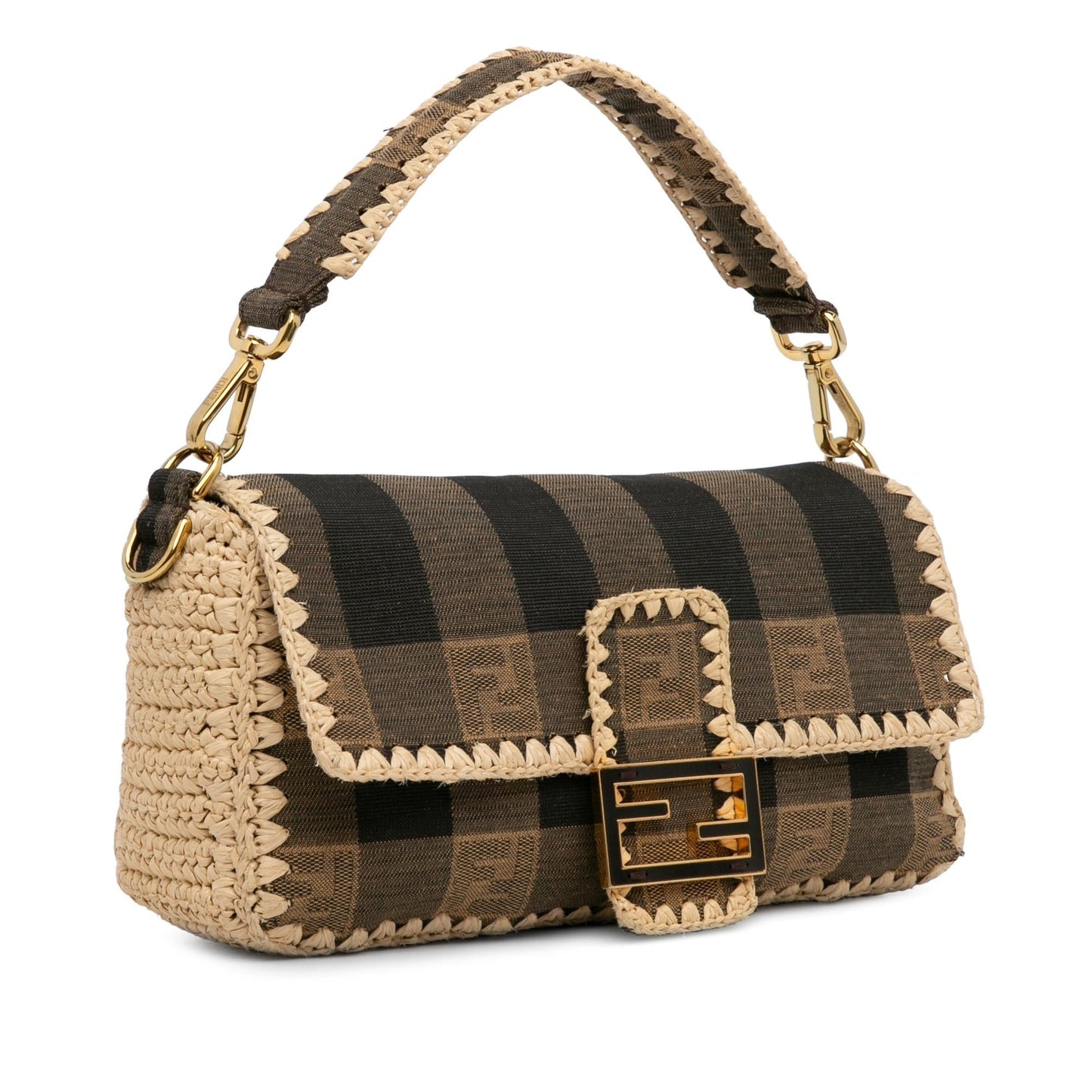 Fendi Pequin Canvas and Raffia Mamma Baguette (g32SBG)