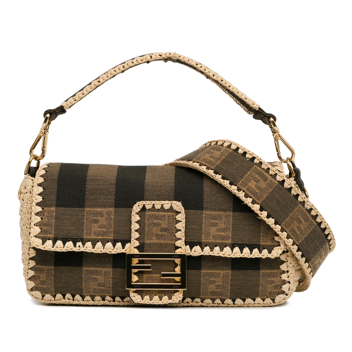 Fendi Pequin Canvas and Raffia Mamma Baguette (MJAC72)