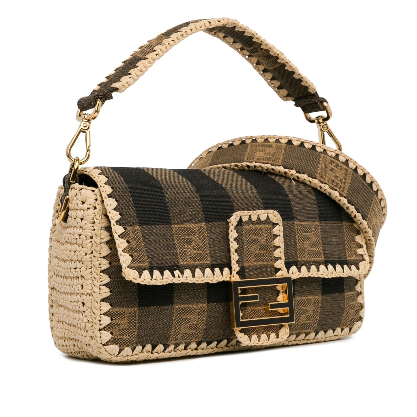 Fendi Pequin Canvas and Raffia Mamma Baguette (MJAC72)
