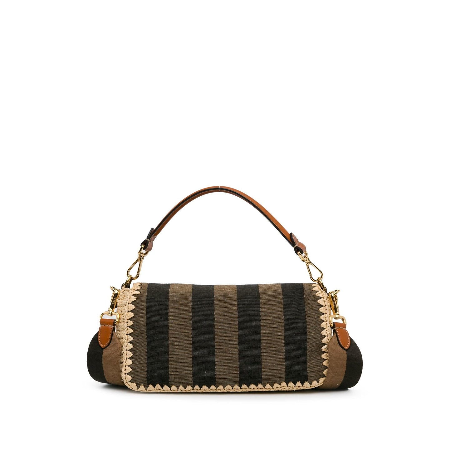 Fendi Pequin Gingham Canvas And Raffia Baguette Satchel (mQy3HF)