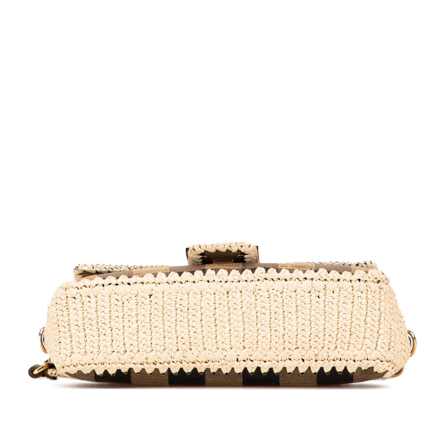 Fendi Pequin Gingham Canvas And Raffia Baguette Satchel