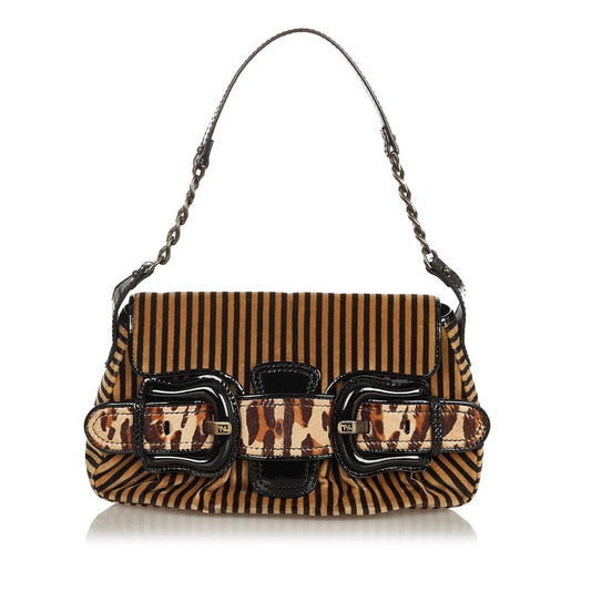 Fendi Pequin Velvet Shoulder Bag (28518)
