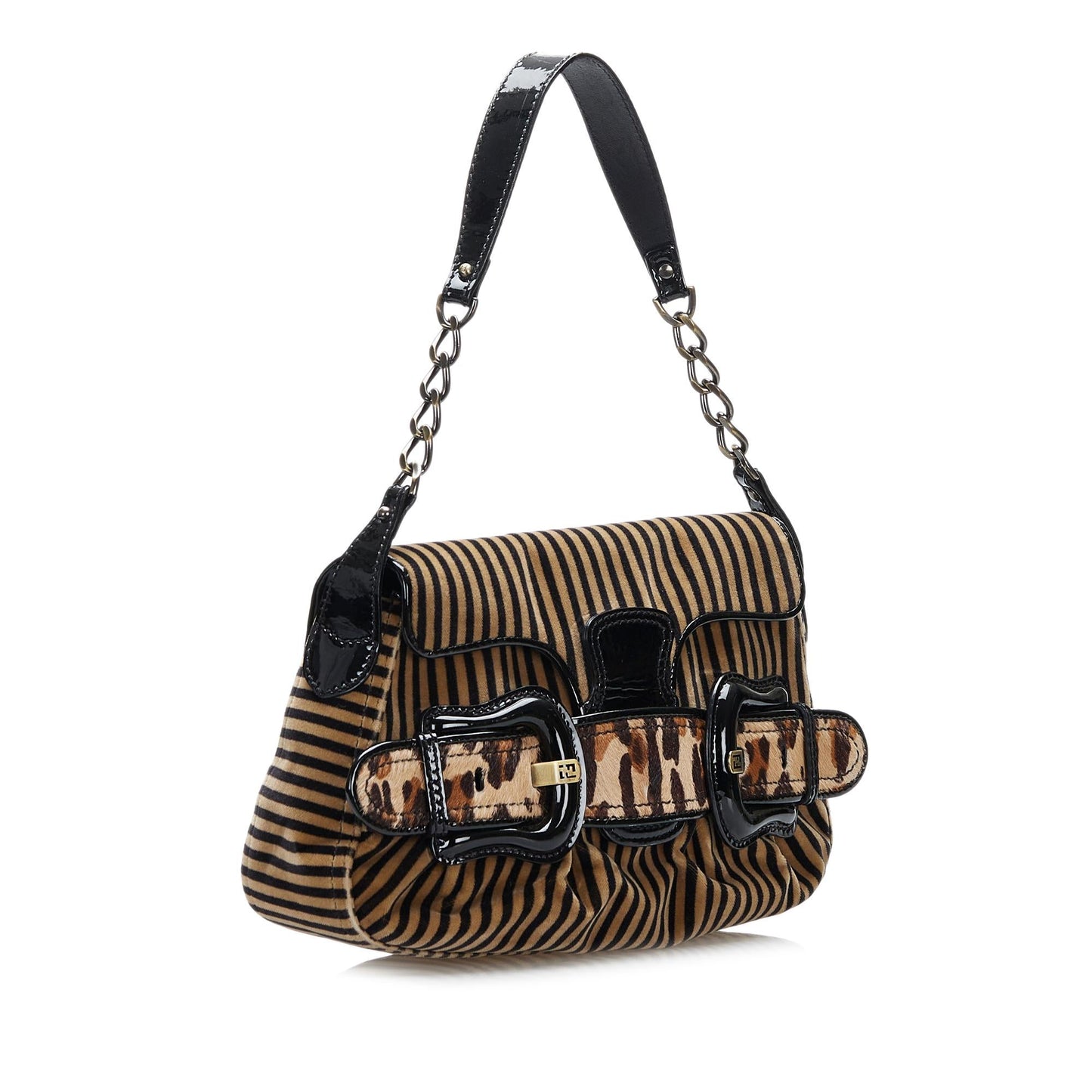 Fendi Striped Velvet B Bis Bag (37726)
