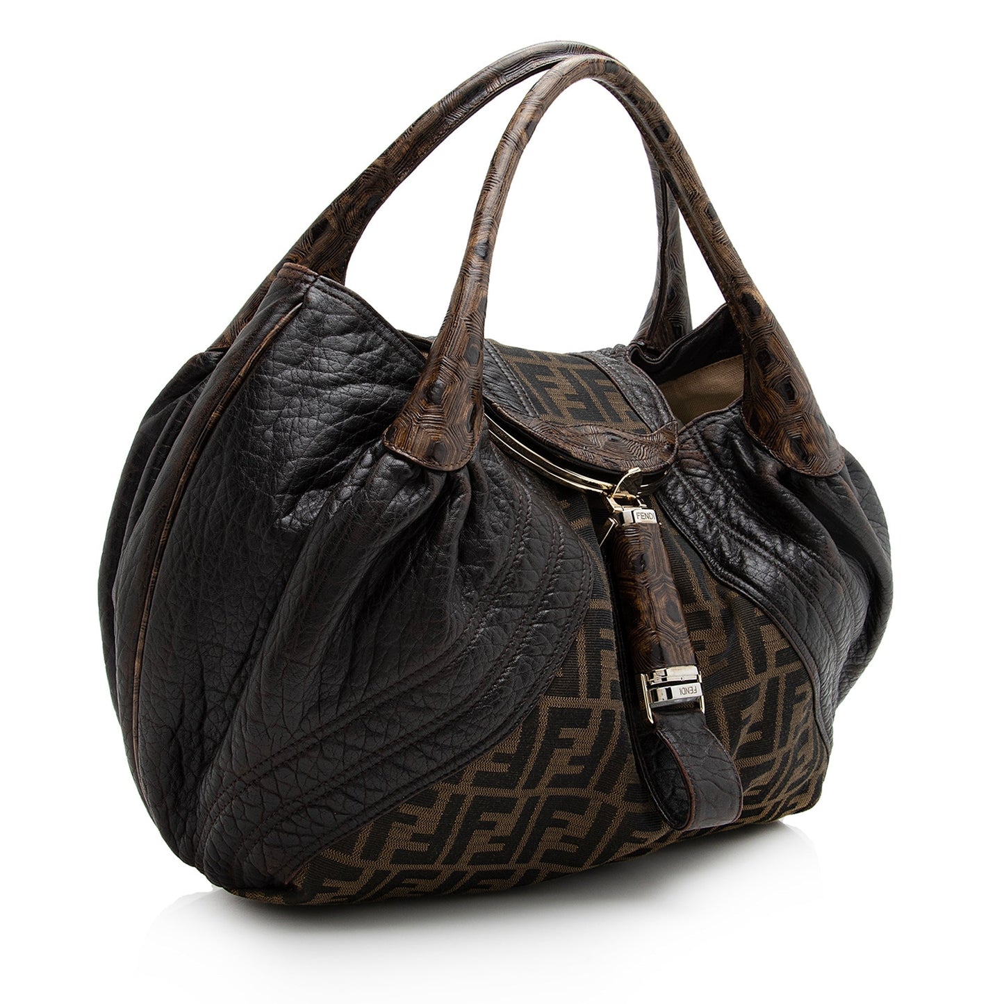 Fendi Tortuga Leather Zucca Spy Satchel