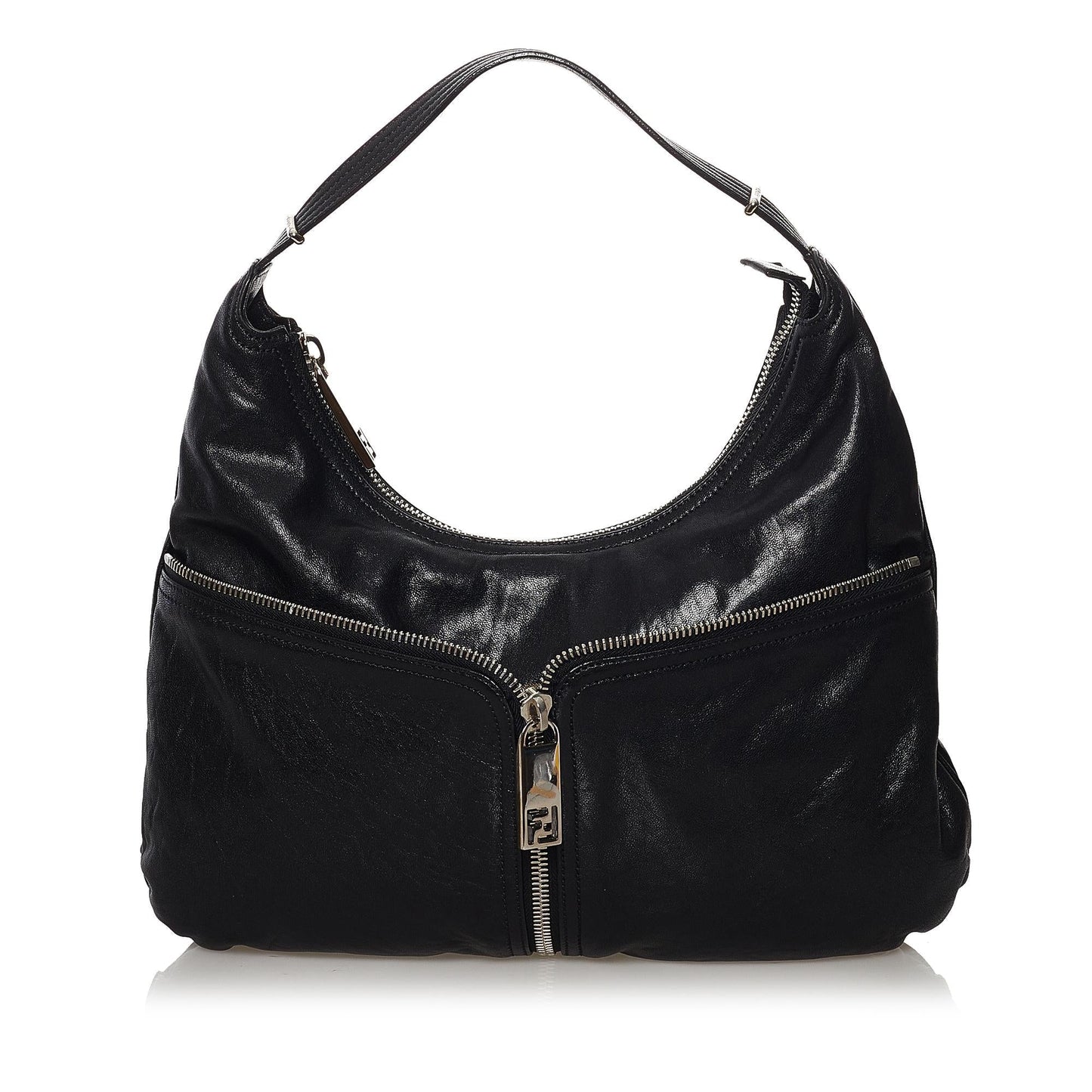 Fendi Unzipped Leather Hobo Bag (32868)