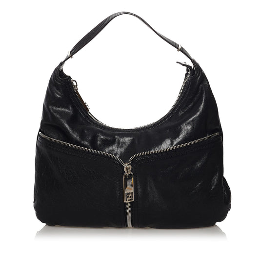 Fendi Unzipped Leather Hobo Bag (32868)
