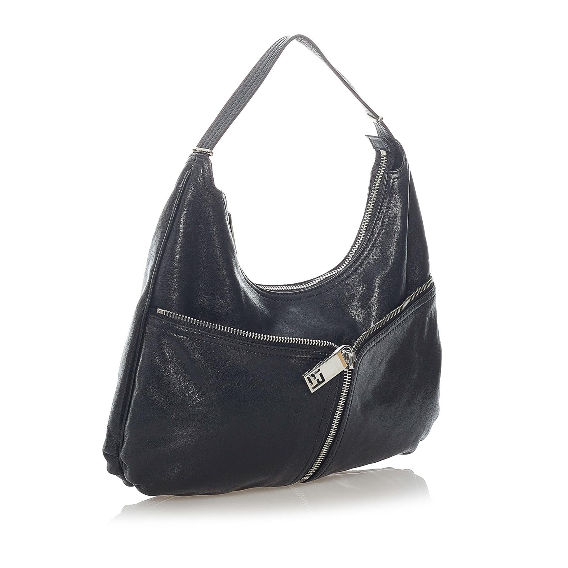 Fendi Unzipped Leather Hobo Bag