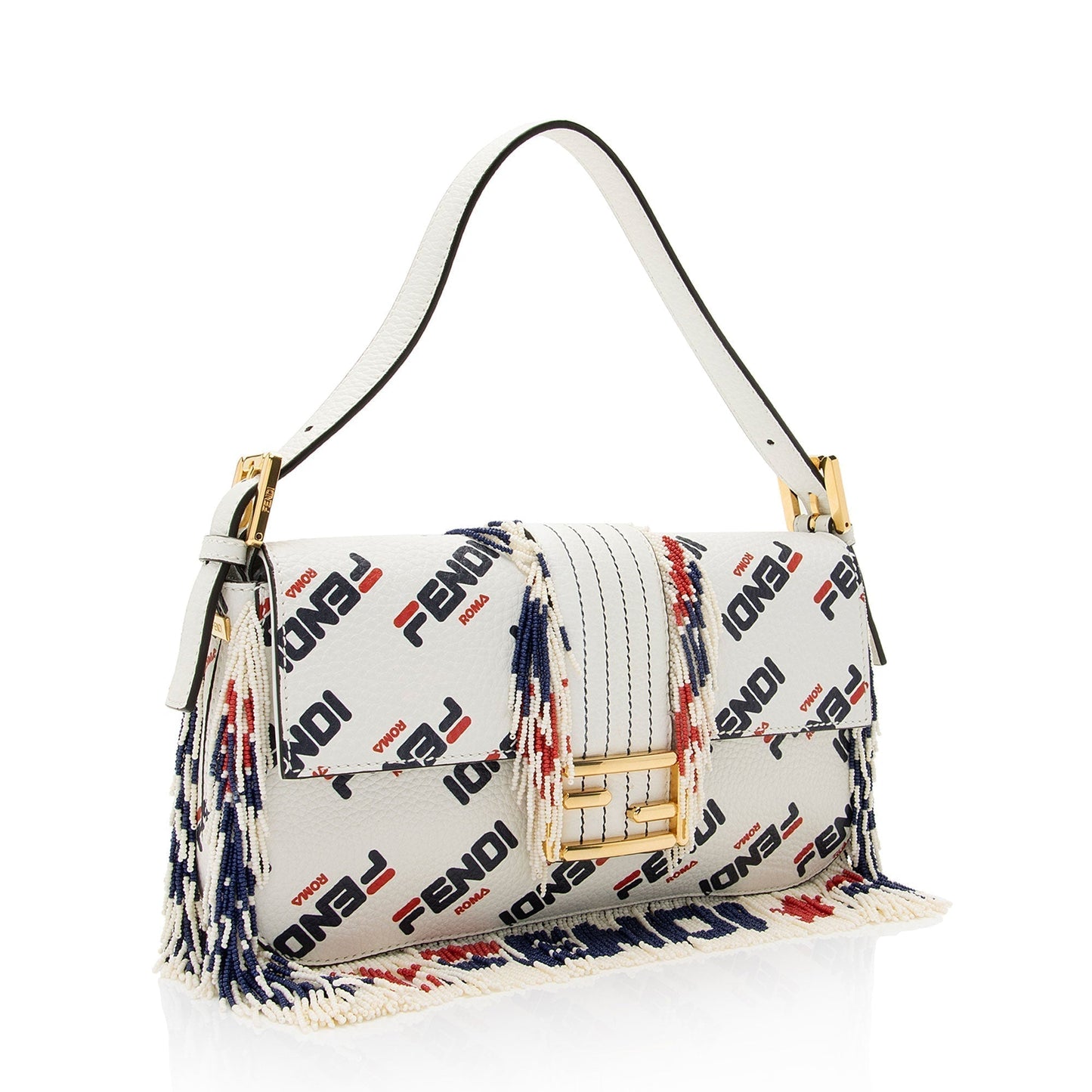 Fendi X Fila Mania Calfskin Beaded Baguette Shoulder Bag