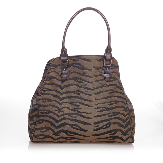 Fendi Zebra Print Canvas Handbag (23929)