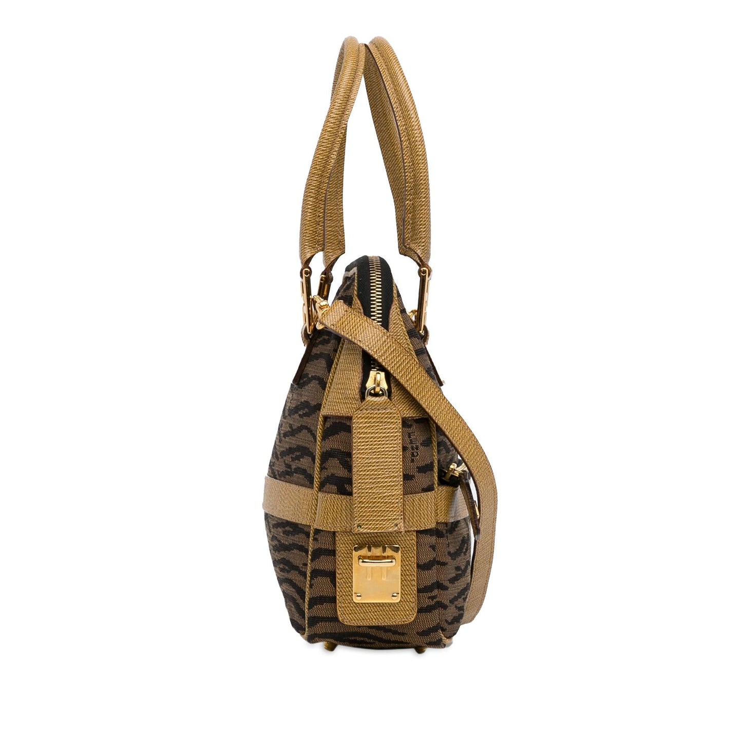 Fendi Zebra Print Canvas Satchel (osFG5D)