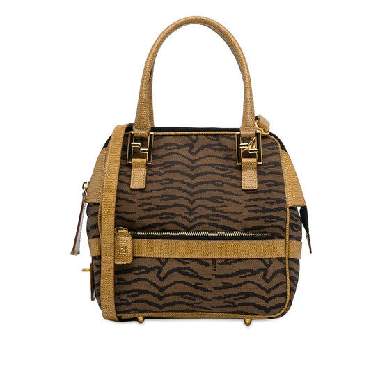 Fendi Zebra Print Canvas Satchel (osFG5D)