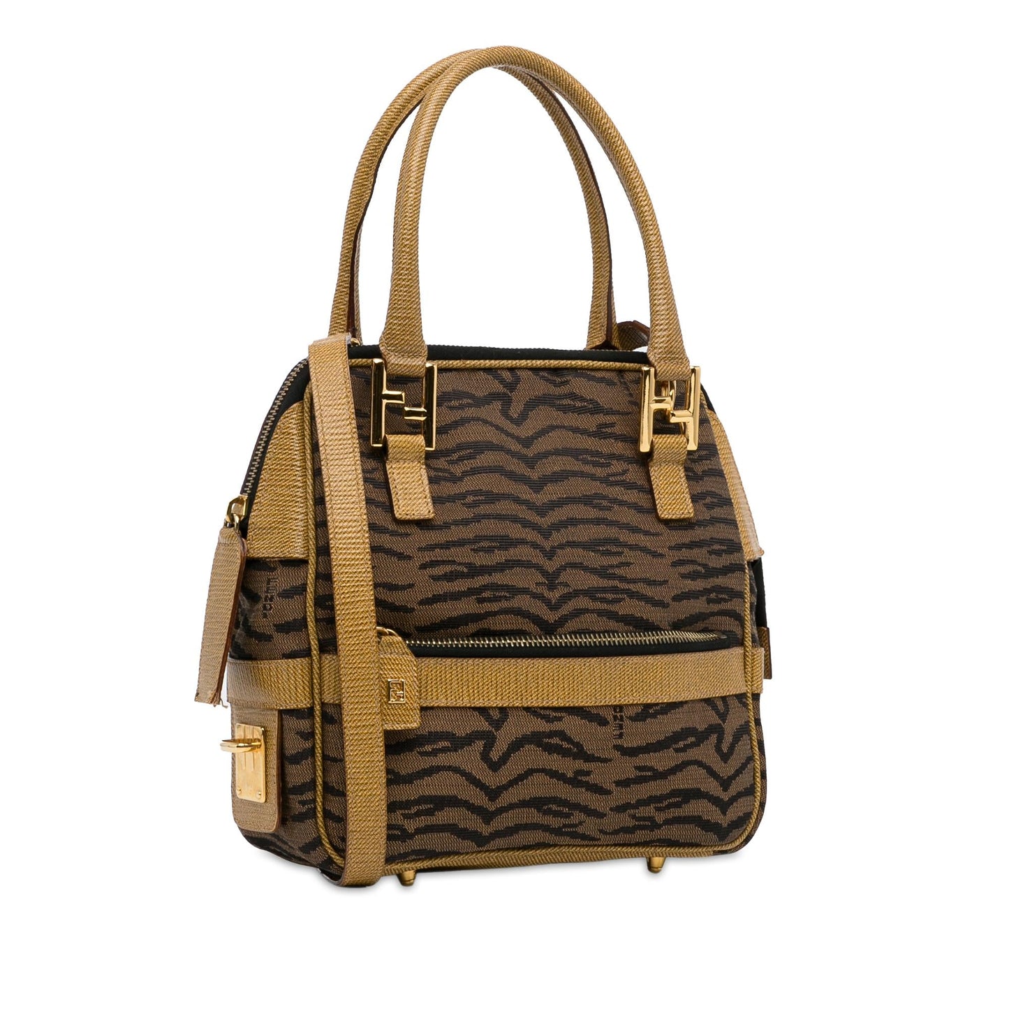 Fendi Zebra Print Canvas Satchel (osFG5D)
