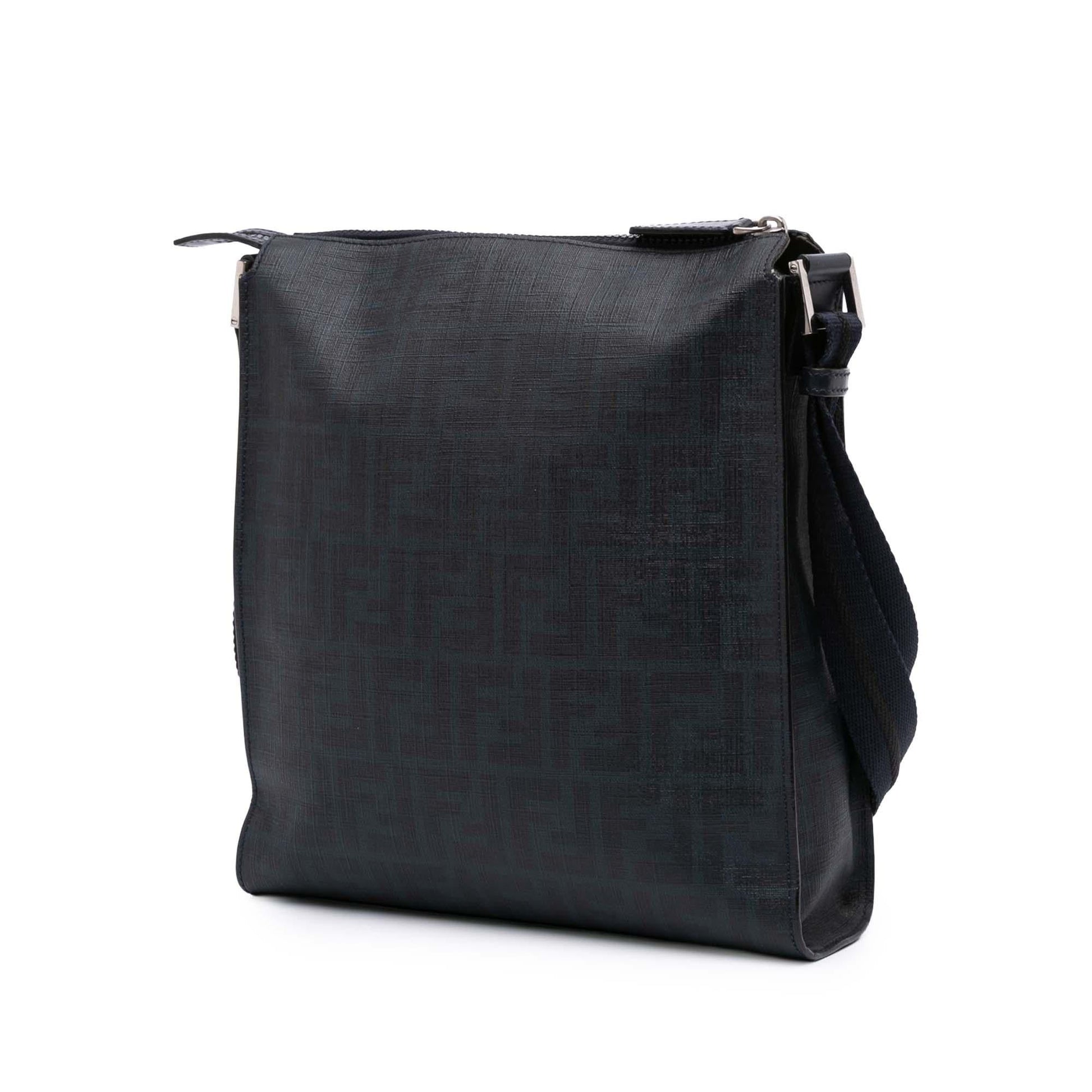 Fendi Zucca Trimmed Denim Buckle Flap Bag