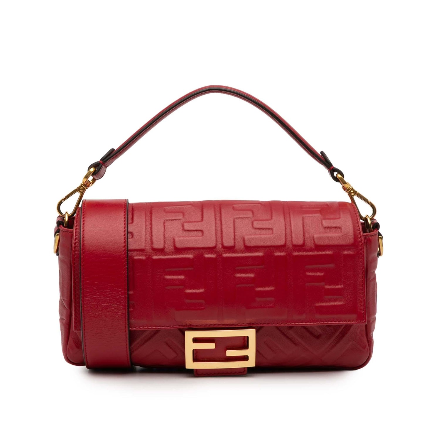 Fendi Zucca Embossed Leather Baguette Satchel