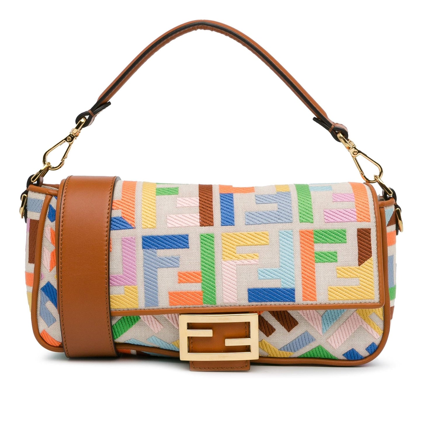 Fendi Zucca Embroidered Canvas Baguette Satchel (iZ39pU)