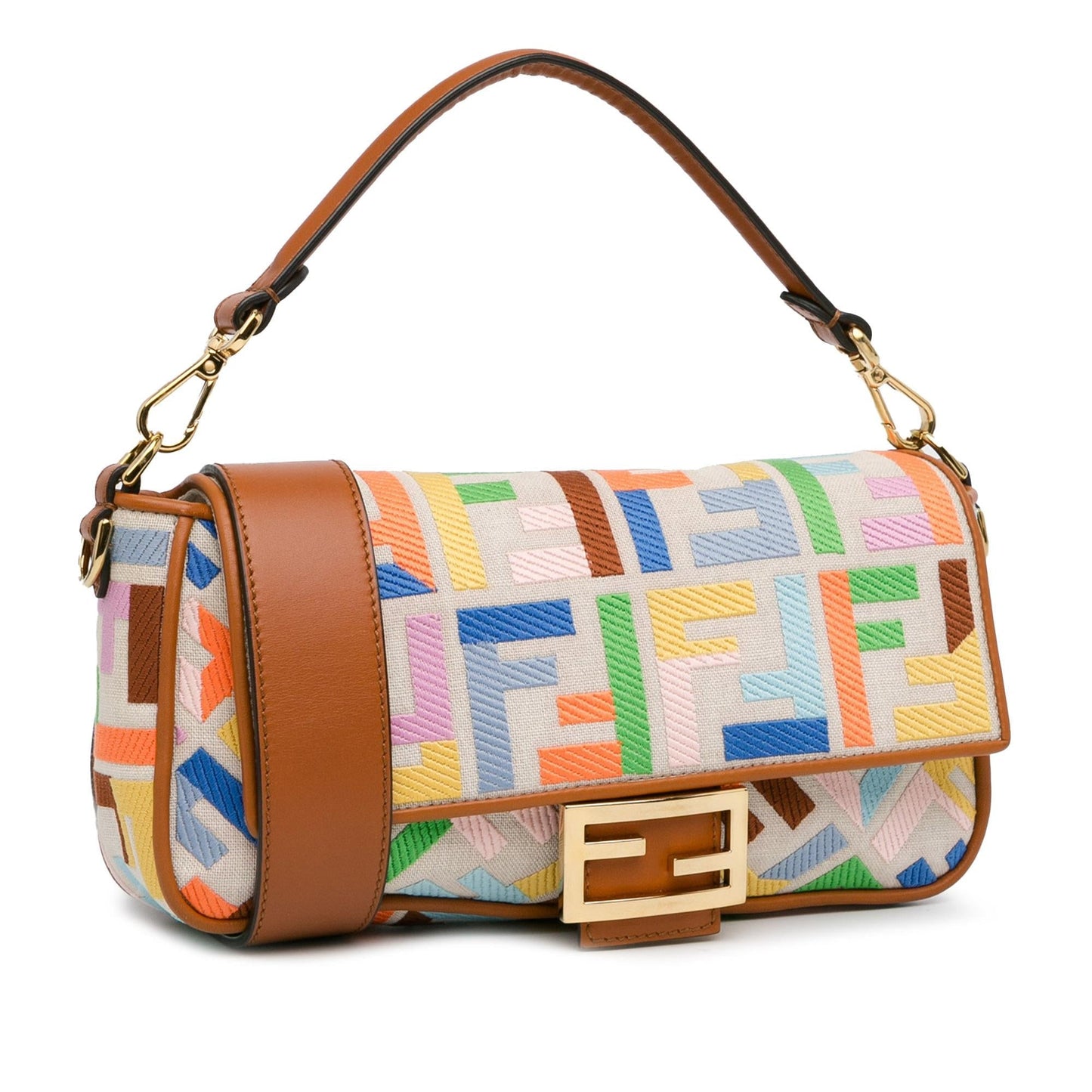 Fendi Zucca Embroidered Canvas Baguette Satchel (iZ39pU)