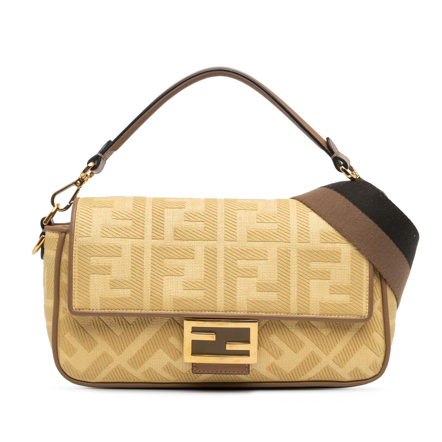 Fendi Zucca Embroidered Canvas Baguette Satchel