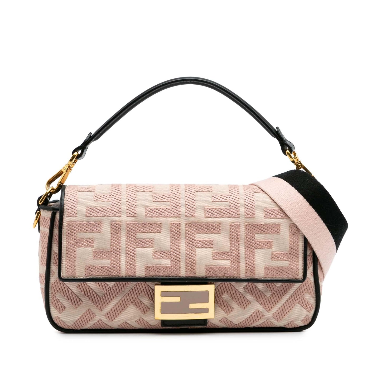 Fendi Zucca Embroidered Canvas Baguette Satchel