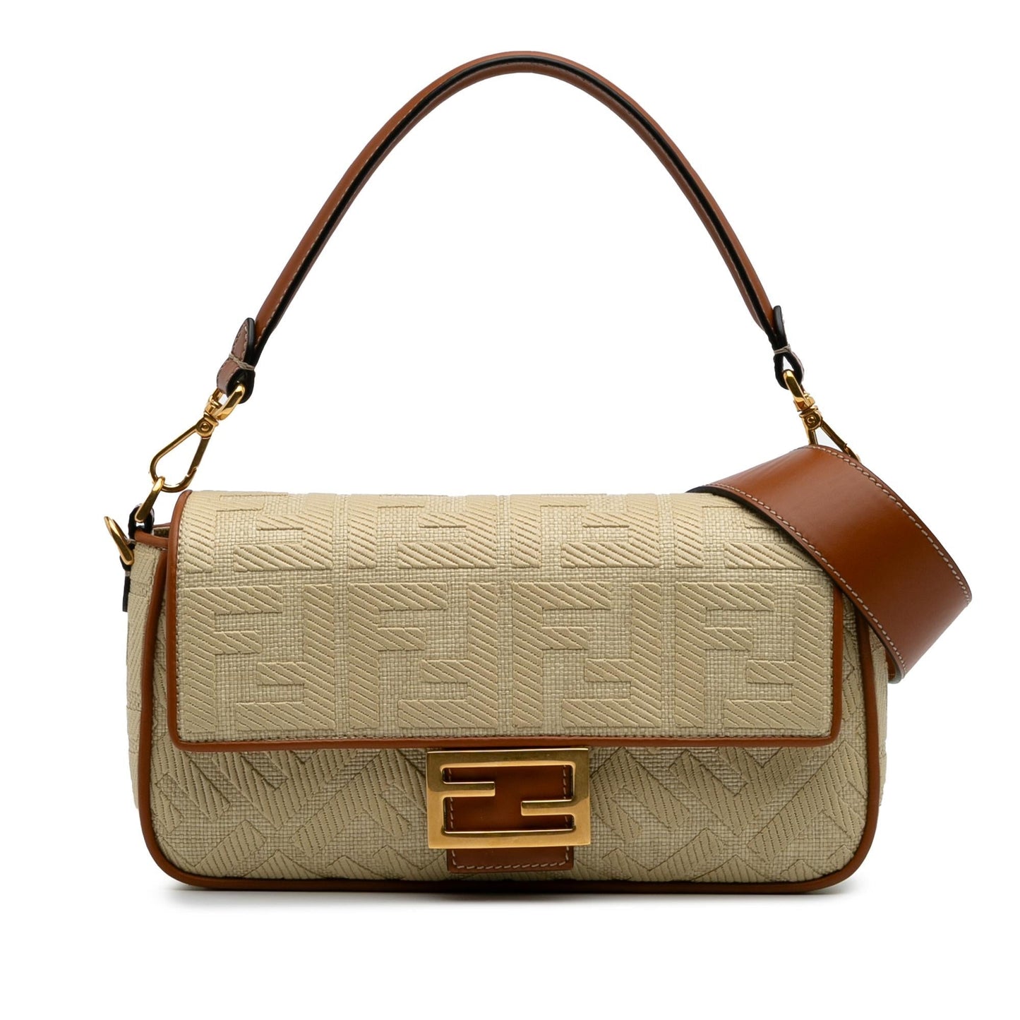 Fendi Zucca Embroidered Canvas Baguette Satchel