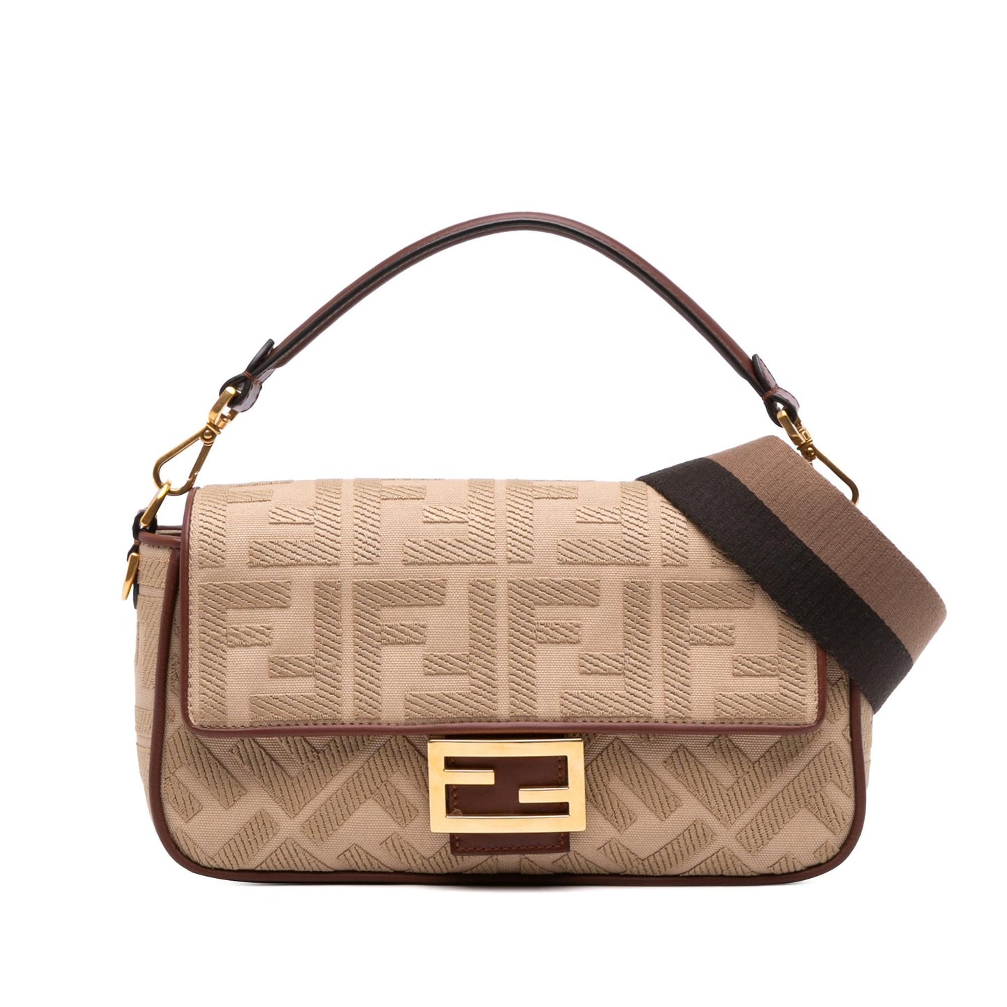 Fendi Zucca Embroidered Canvas Baguette Satchel