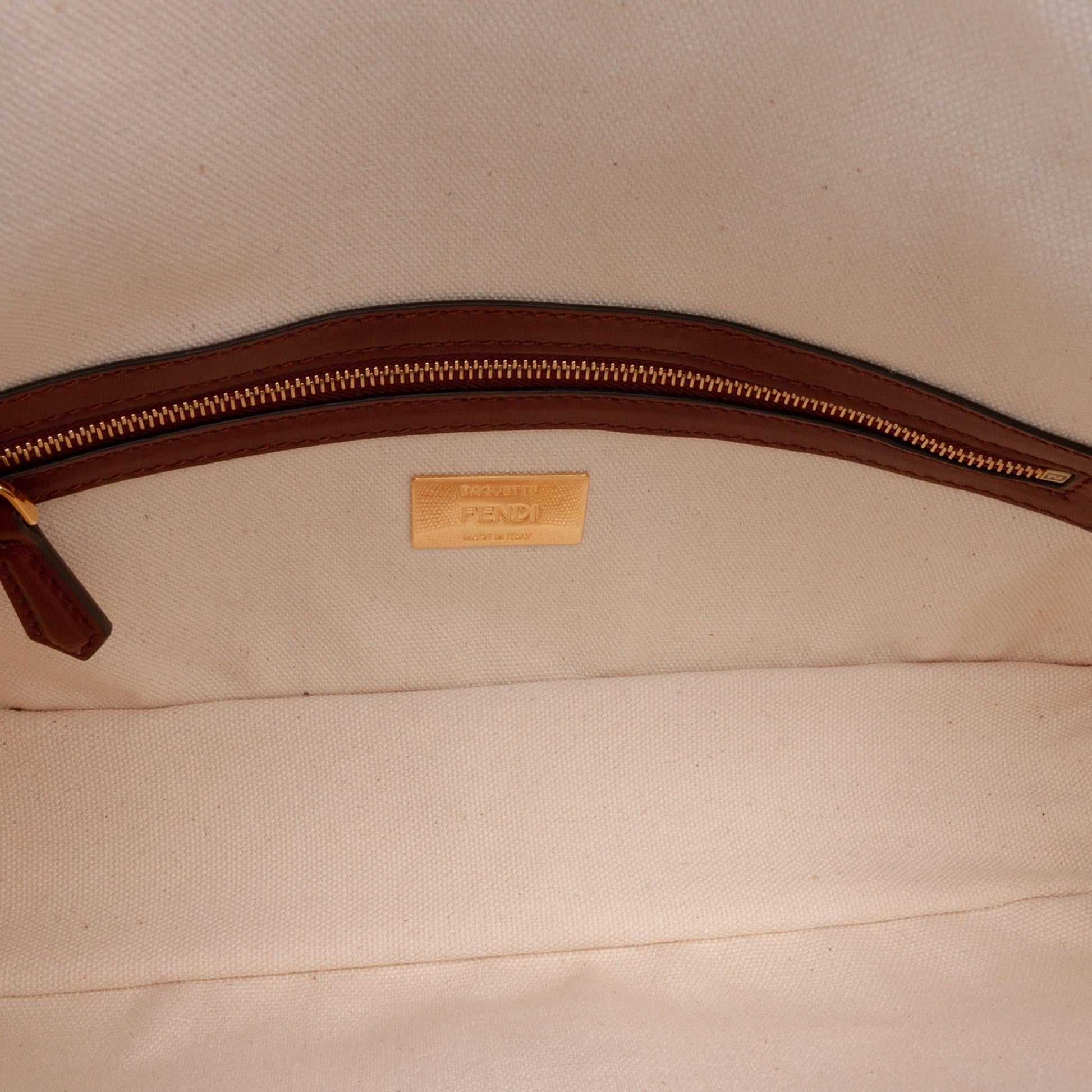 Fendi Zucca Embroidered Canvas Baguette Satchel