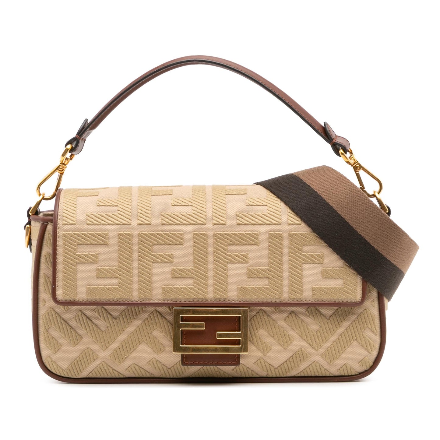 Fendi Zucca Embroidered Canvas Baguette Satchel