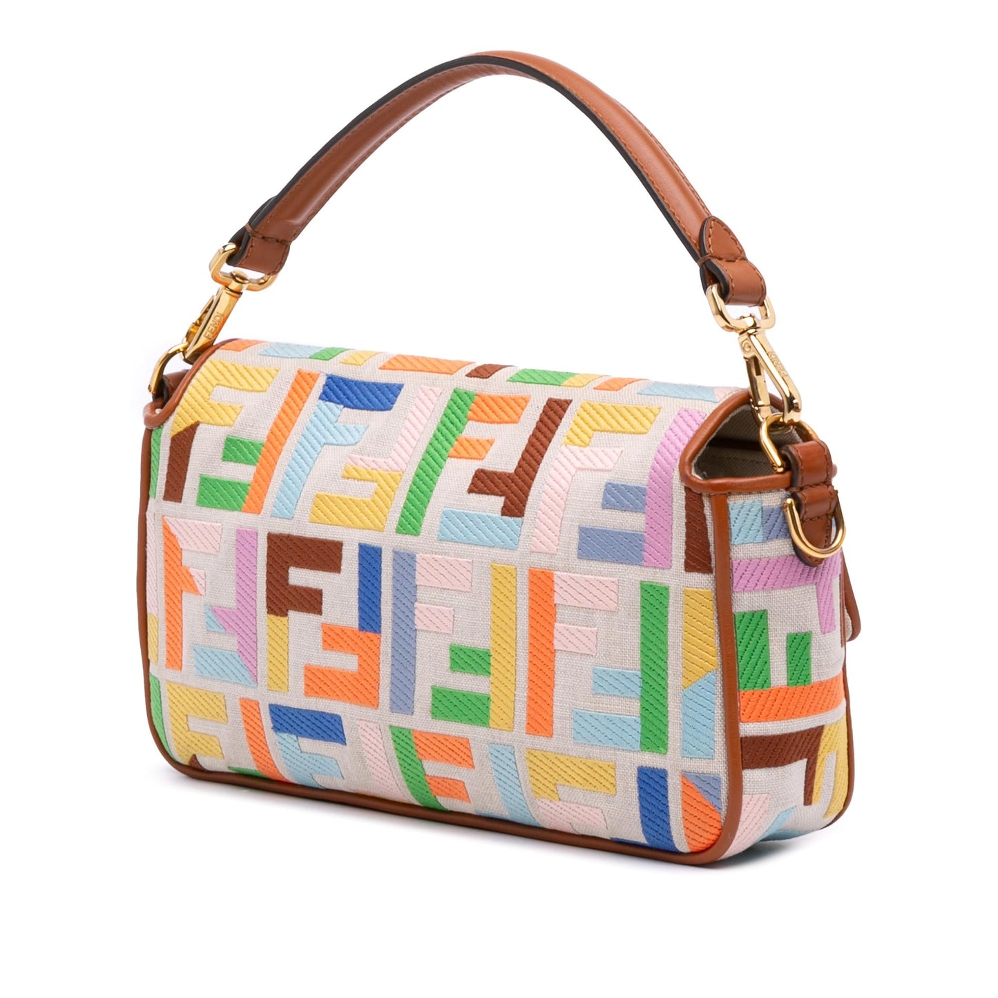 Fendi Zucca Embroidered Canvas Baguette Satchel