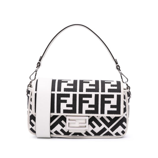 Fendi Zucca Embroidered Canvas Baguette Satchel