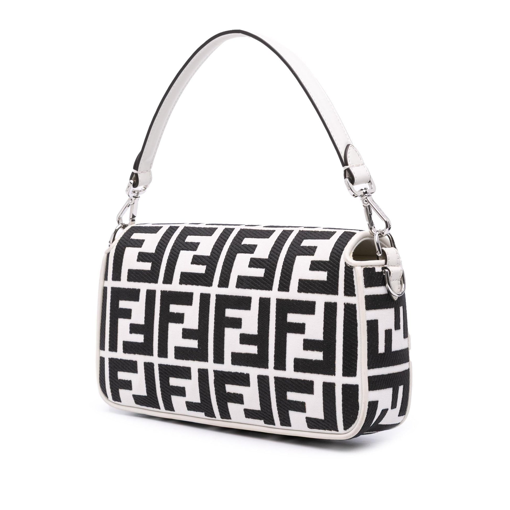 Fendi Zucca Embroidered Canvas Baguette Satchel