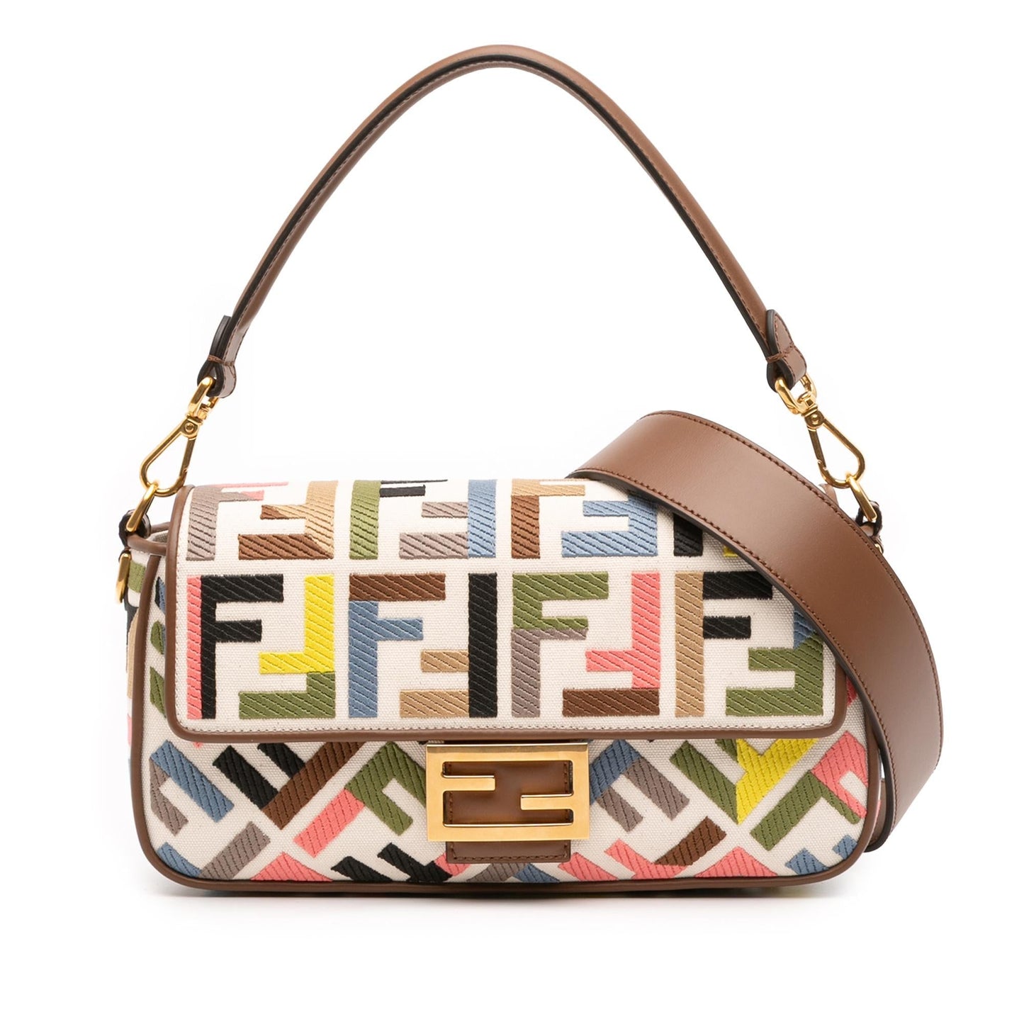 Fendi Zucca Embroidered Canvas Baguette Satchel