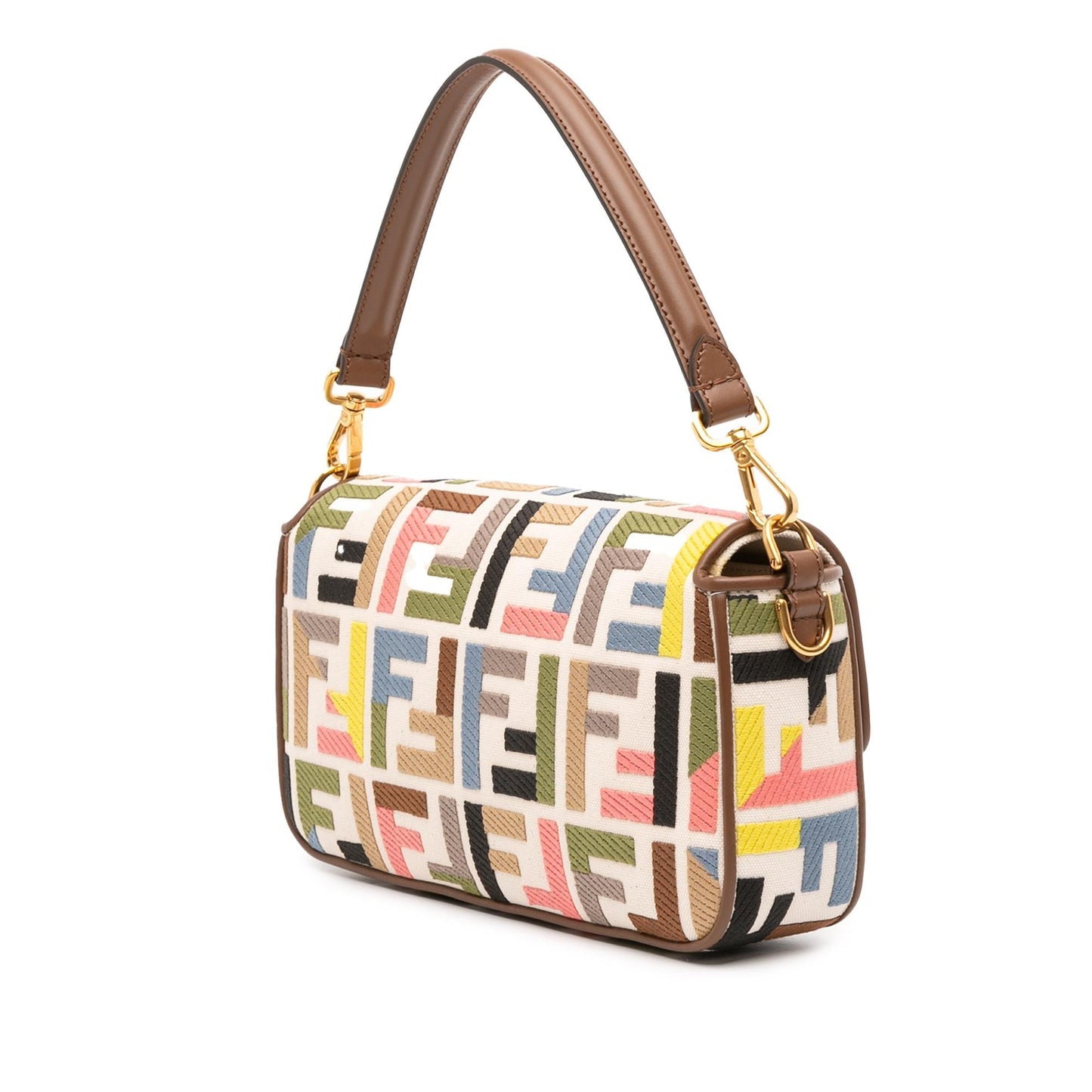 Fendi Zucca Embroidered Canvas Baguette Satchel