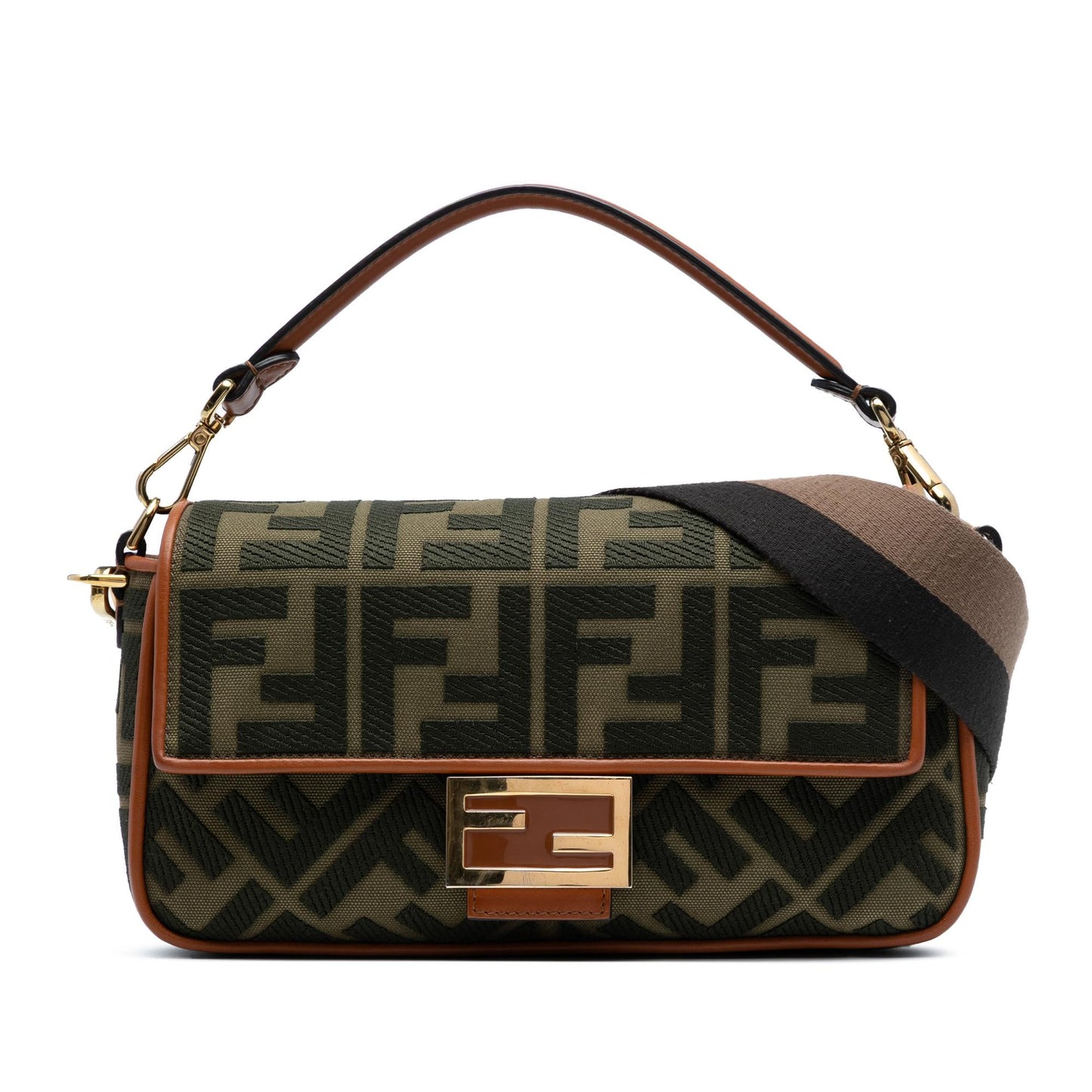 Fendi Zucca Embroidered Canvas Baguette Satchel