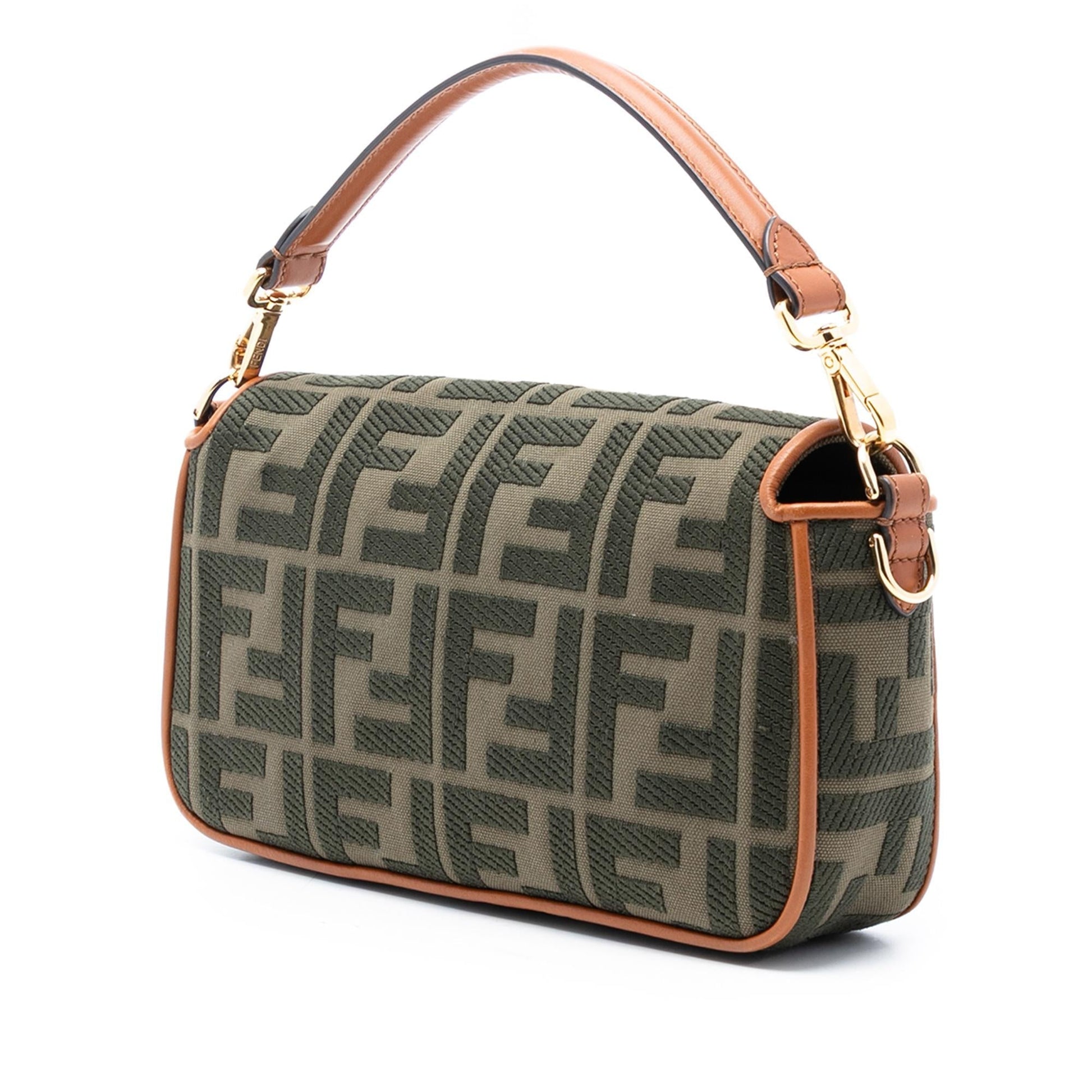 Fendi Medium Zucca Canvas Fluo Trim Baguette Satchel