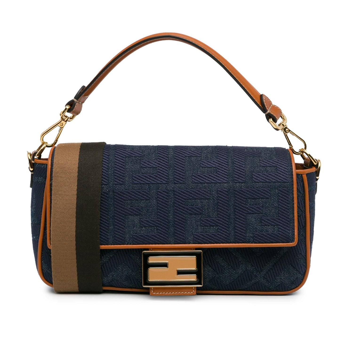 Fendi Zucca Embroidered Denim Baguette Satchel (oiAEAB)
